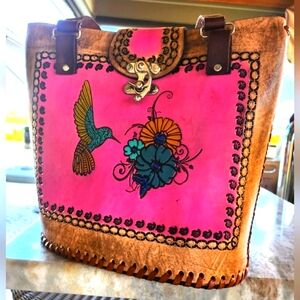 Hand Tooled Hammingbird Shoulder Handbag